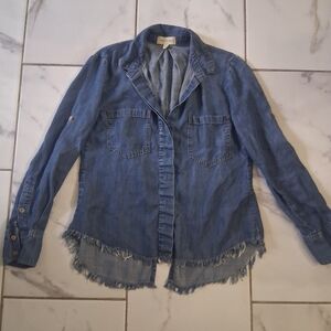 Cloth & Stone Blue Frayed Hem Jean Jacket